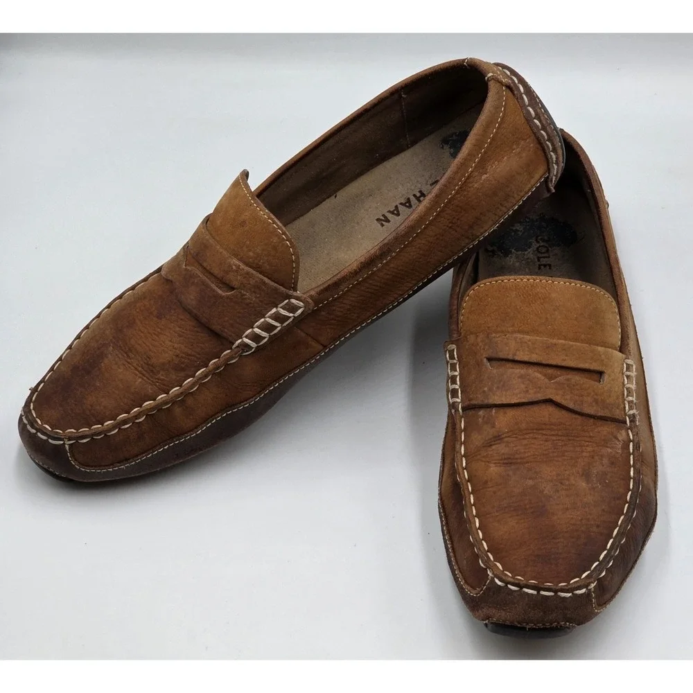 Cole Haan Women's‎ Trillby Driving Shoes  Distressed Brown Leather Sz 10.5M